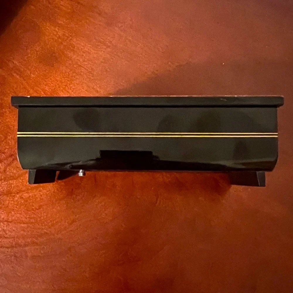 Japanese Vintage Fuji Black Lacquer Music Jewelry Box with Mirror inside.